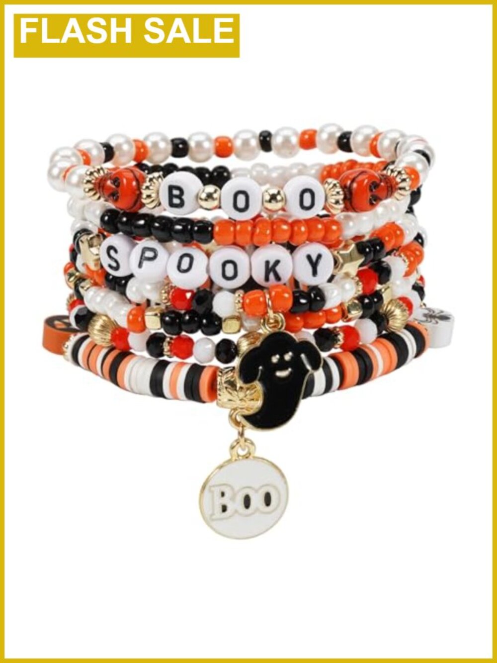 Halloween Stretch Beaded Bracelets Set Charm Stackable Handmade
